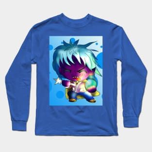 chibi dark elf sorcerer on blue background Long Sleeve T-Shirt